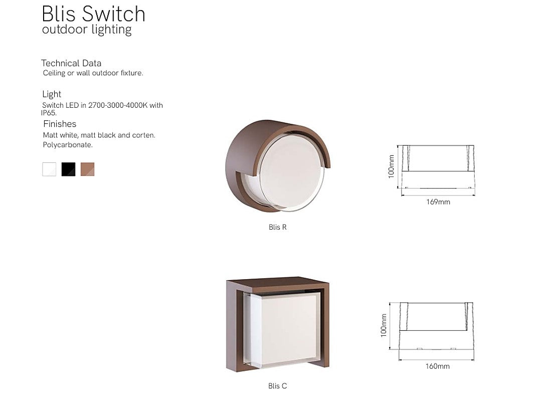 Blis Q Applique lampada da parete per esterno LED 2700/3200/4000K IP65