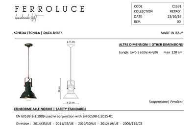 Industrial C1691 lampadario sospensione ceramica decorata diametro 23 cm