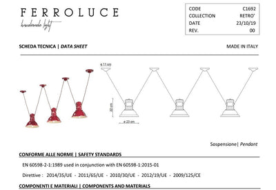 Industrial C1692 lampadario sospensione ceramica decorata 3 luci