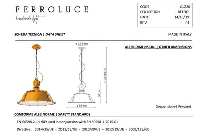 Industrial C1720 lampadario sospensione ceramica decorata diametro 52 cm