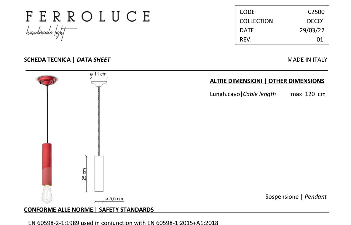 PI C2500 lampadario sospensione ceramica decorata diametro 5.5 cm