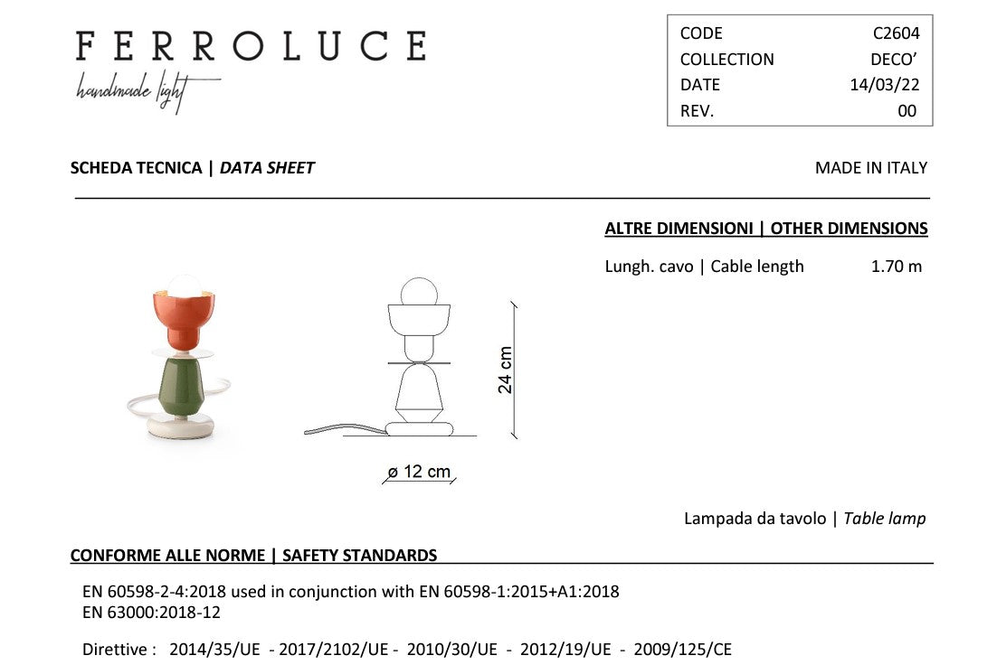 Berimbau C2604 lampada tavolo ceramica decorata