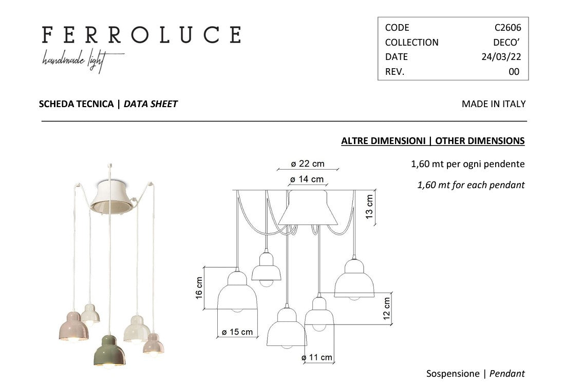 Berimbau C2606 lampadario sospensione ceramica decorata 5 luci