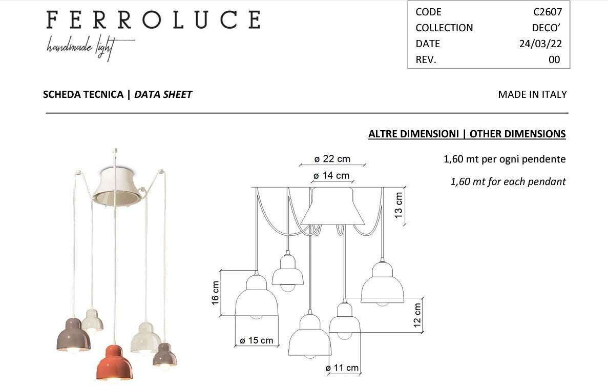 Berimbau C2607 lampadario sospensione ceramica decorata 5 luci