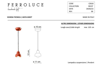 Berimbau C2610 lampadario sospensione ceramica decorata diametro 11 cm