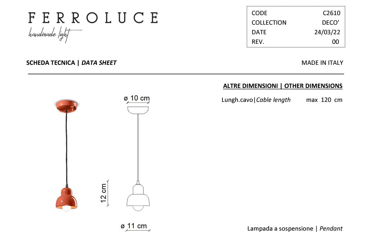 Berimbau C2610 lampadario sospensione ceramica decorata diametro 11 cm