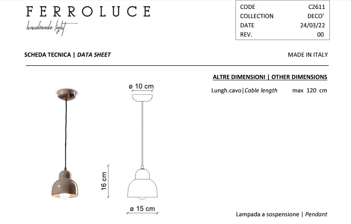 Berimbau C2611 lampadario sospensione ceramica decorata diametro 15 cm
