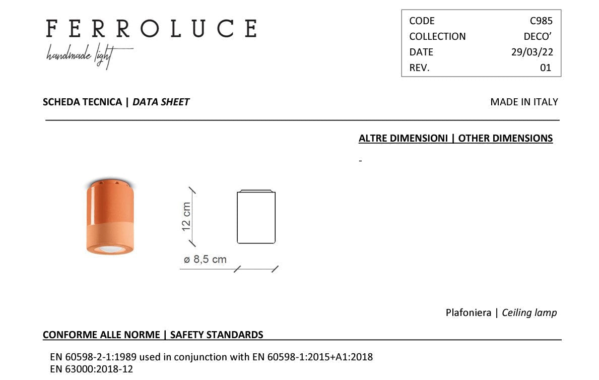 PI C985 Plafoniera ceramica decorata diametro 8.5 cm