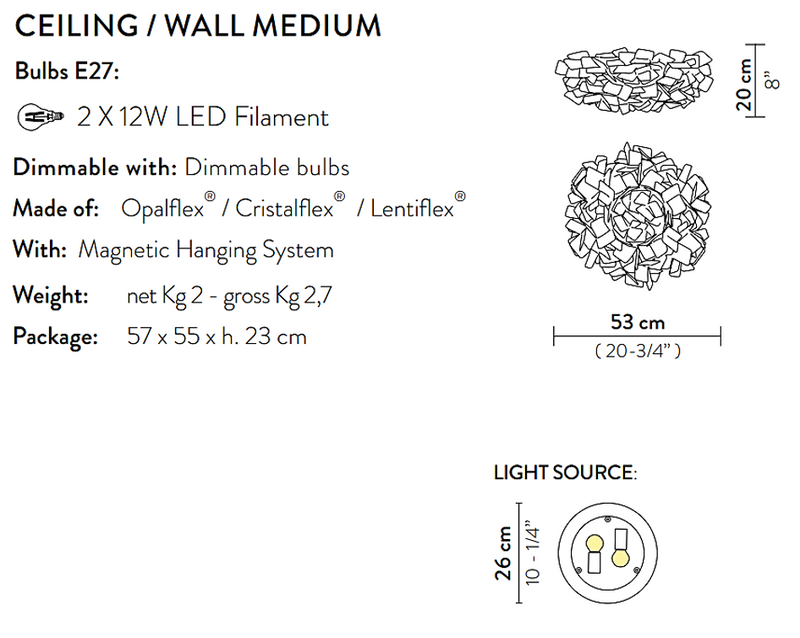 Clizia Ceiling/Wall Medium Orange Lampada parete soffitto diametro 53 cm.