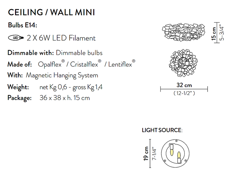 Clizia Ceiling/Wall Mini Fumé Lampada parete soffitto diametro 32 cm.