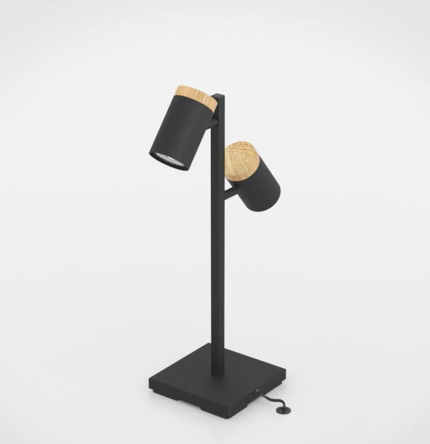 Cartagena lume lampada tavolo 2 luci faretti orientabili nero e legno