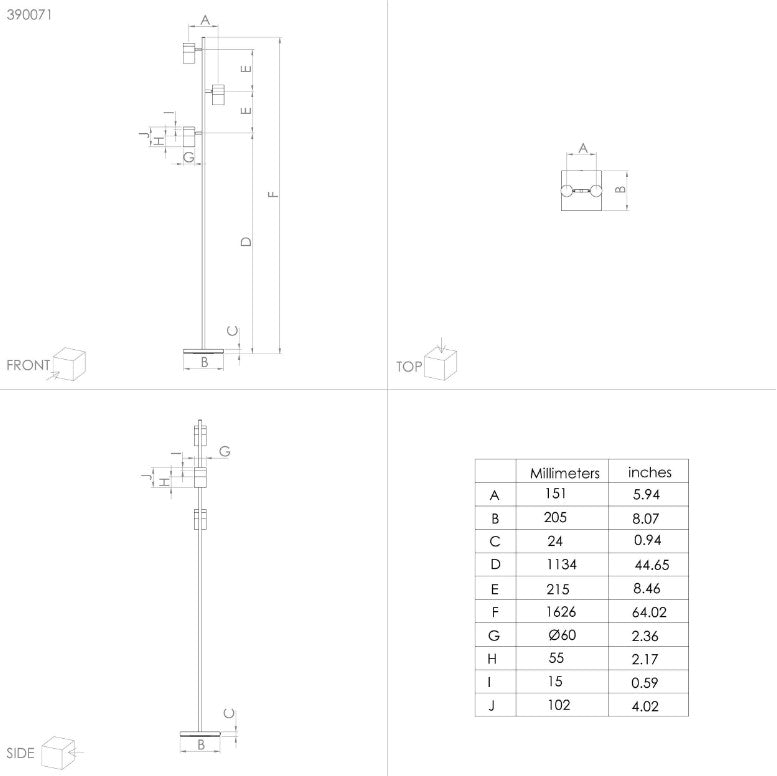 Cartagena piantana lampada terra 3 luci faretti orientabili nero e legno