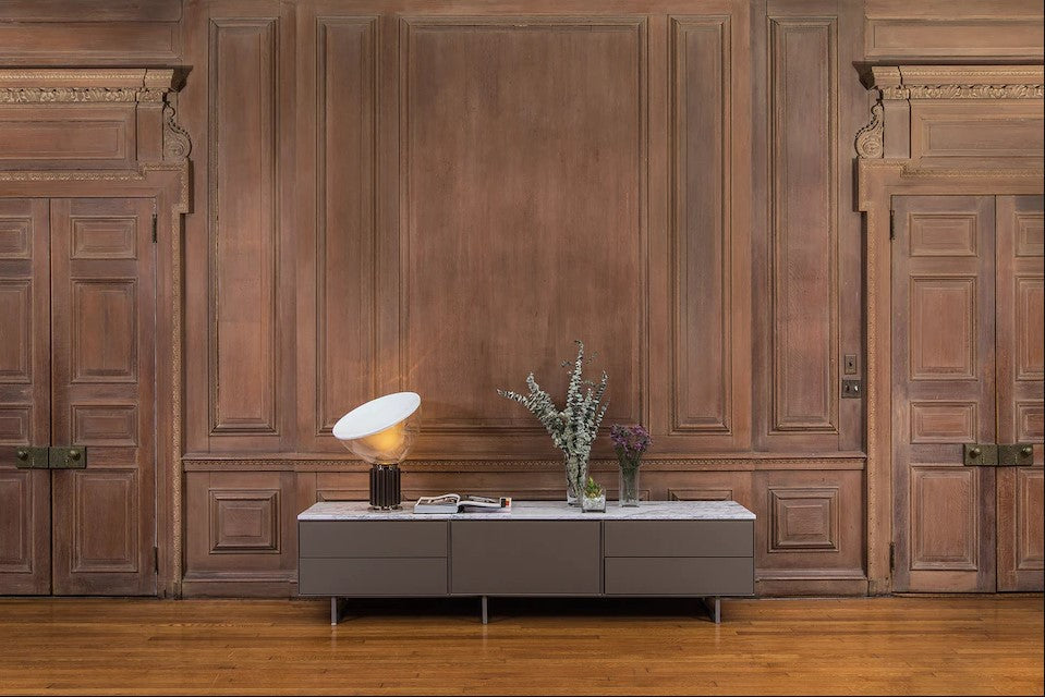 Taccia Lampada da tavolo Led diffusore vetro con base argento