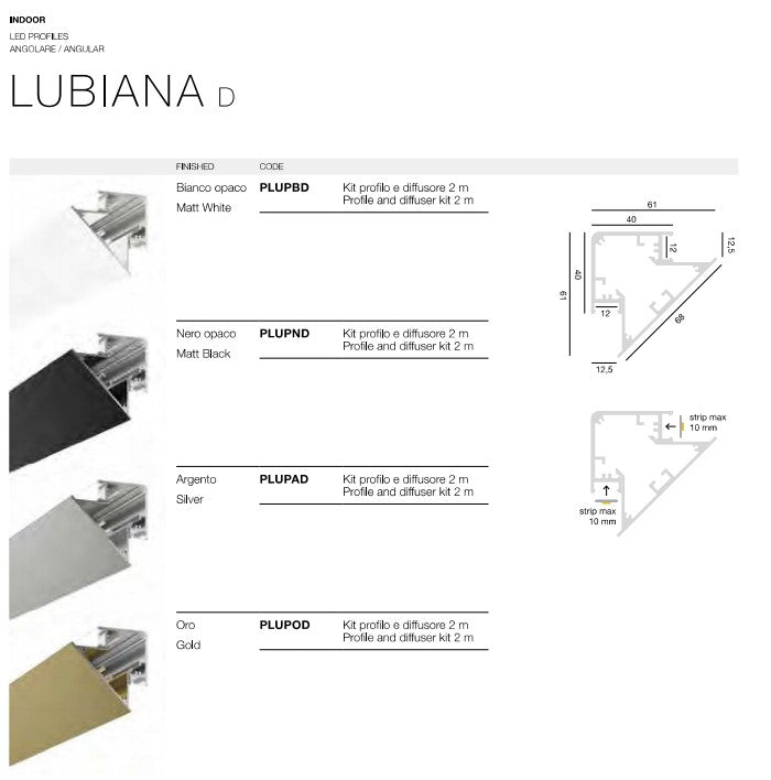 Lubiana D profilo alluminio superficie angolare 2000 mm