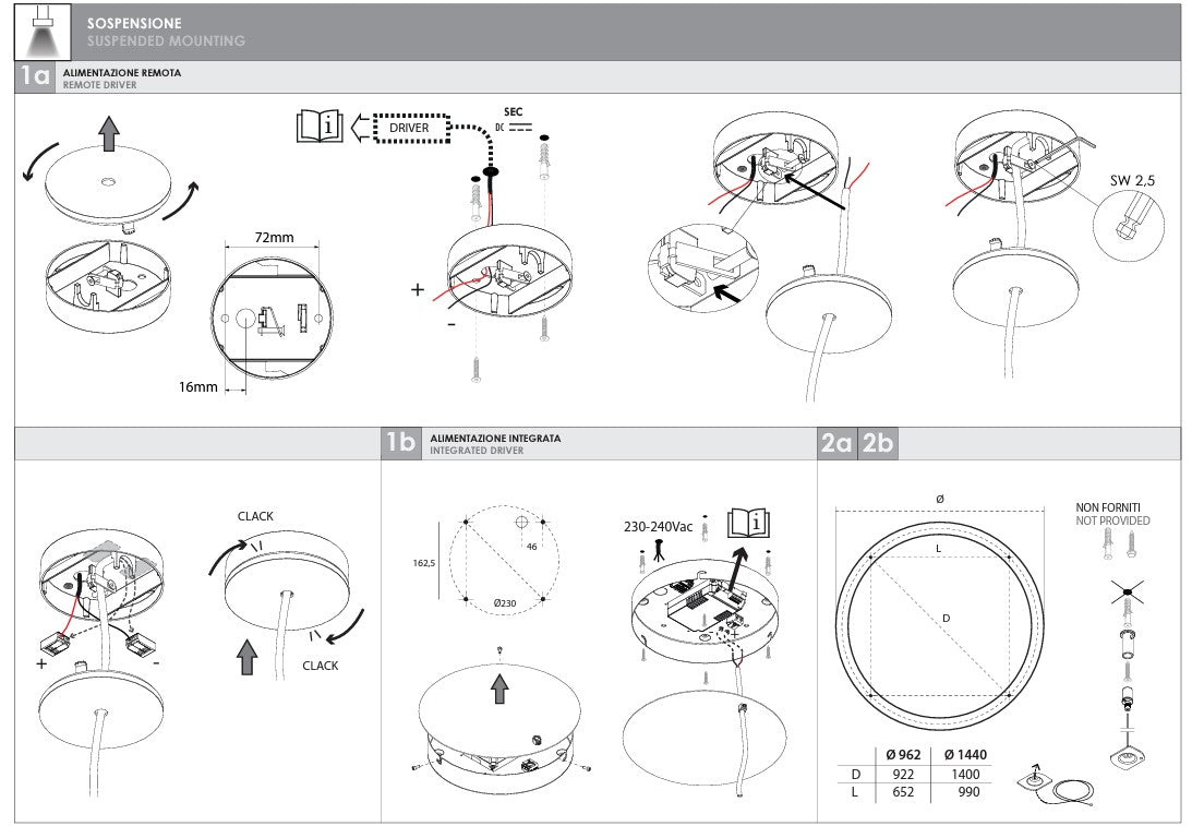 HALOS ACOUSTIC 962 Lampada Sospensione Soffitto LED 62W 4K IP40 Nero grafite Bianco