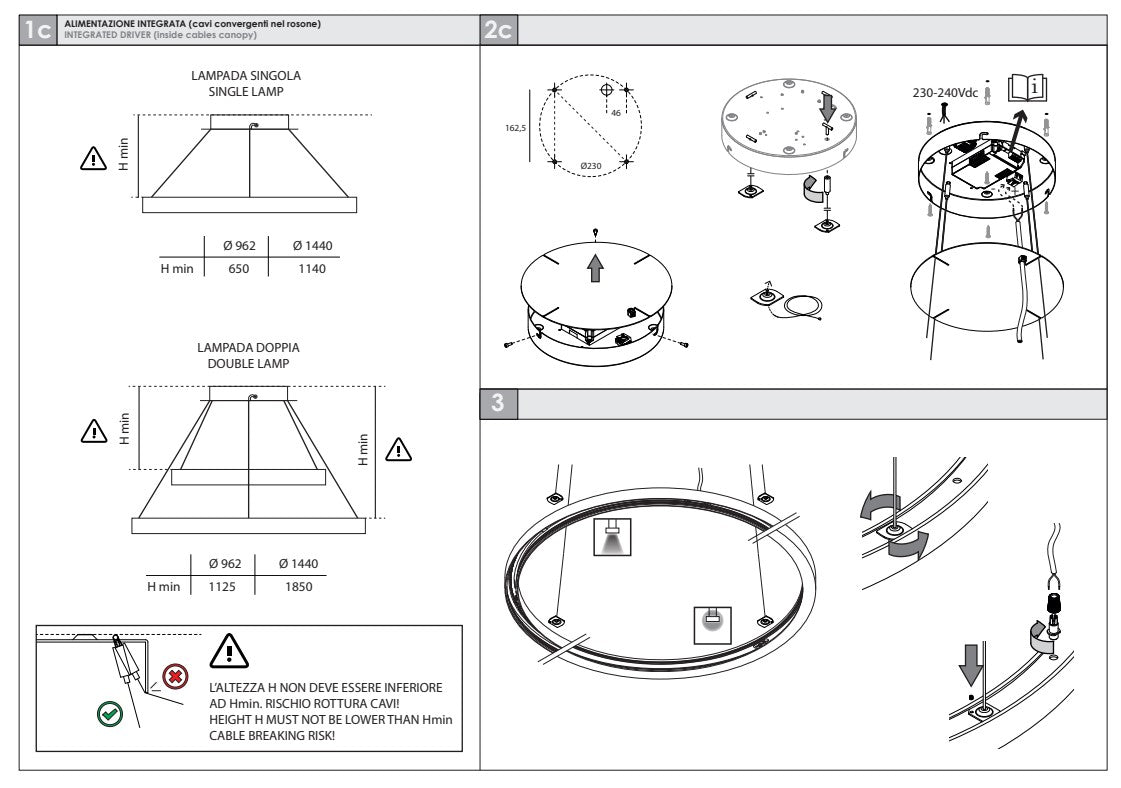 HALOS EMISSIONE INTERNA 1440 Lampada Sospensione Soffitto Parete LED 93W 3K IP40 Bianco