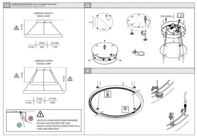HALOS EMISSIONE DIRETTA 962 Lampada Sospensione Soffitto Parete LED 62W 27K IP40 Caffe
