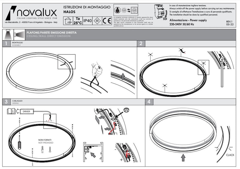 HALOS EMISSIONE DIRETTA 962 Lampada Sospensione Soffitto Parete LED 62W 27K IP40 Caffe