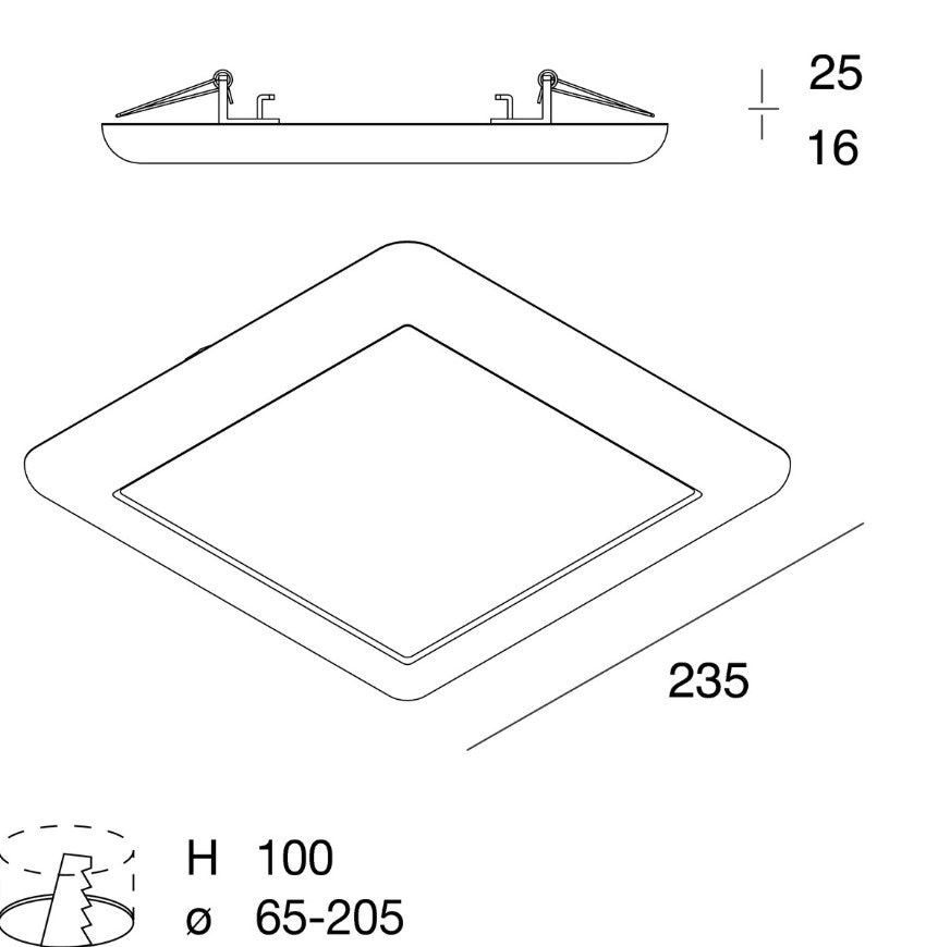 CREP QUADRATO Lampada Parete Soffitto Incasso LED 10/13/16W 3000/4000/5400K IP20
