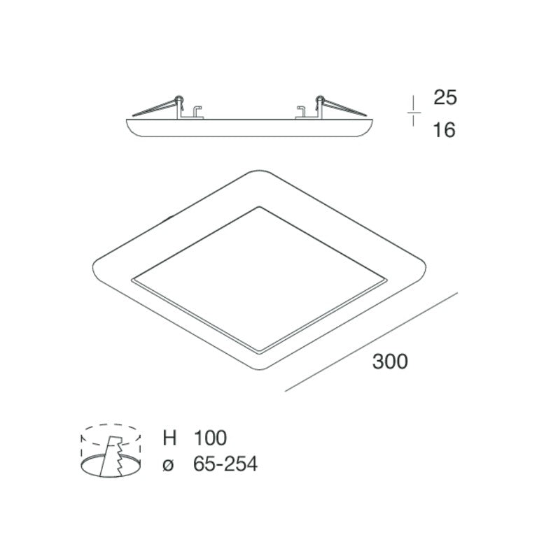 CREP QUADRATO Lampada Parete Soffitto Incasso LED 16/20/22W 3000/4000/5400K IP20