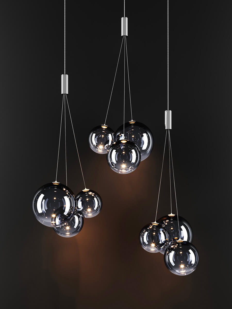 Random Sospensione LED vetro soffiato bronzo lucido