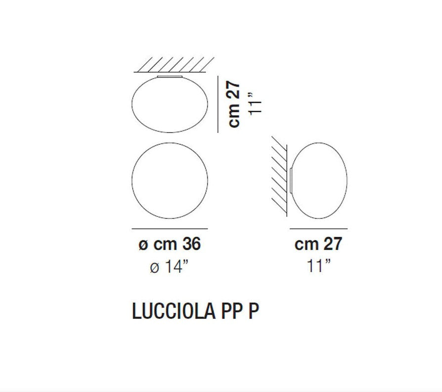 Lucciola PL P Plafoniera in vetro soffiato satinato diametro 36 cm.
