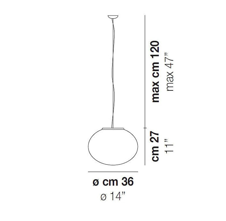 Lucciola SP P Sospensione in vetro soffiato satinato diametro 36 cm.