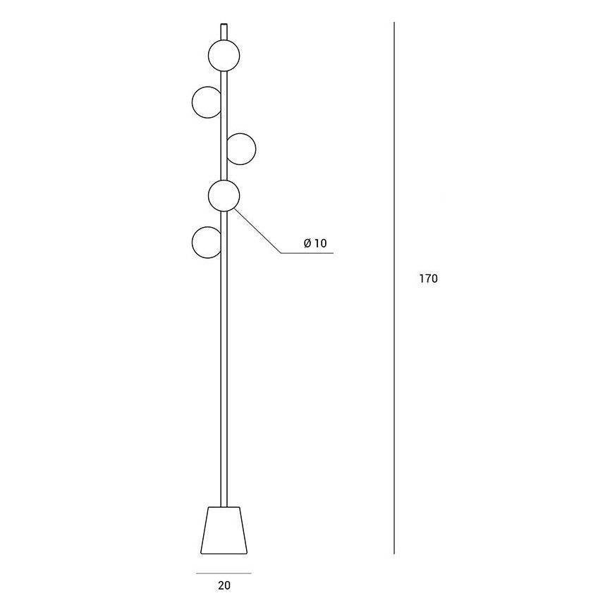 Pomì pt5 Lampada da terra piantana nero con diffusore sfera vetro bianco