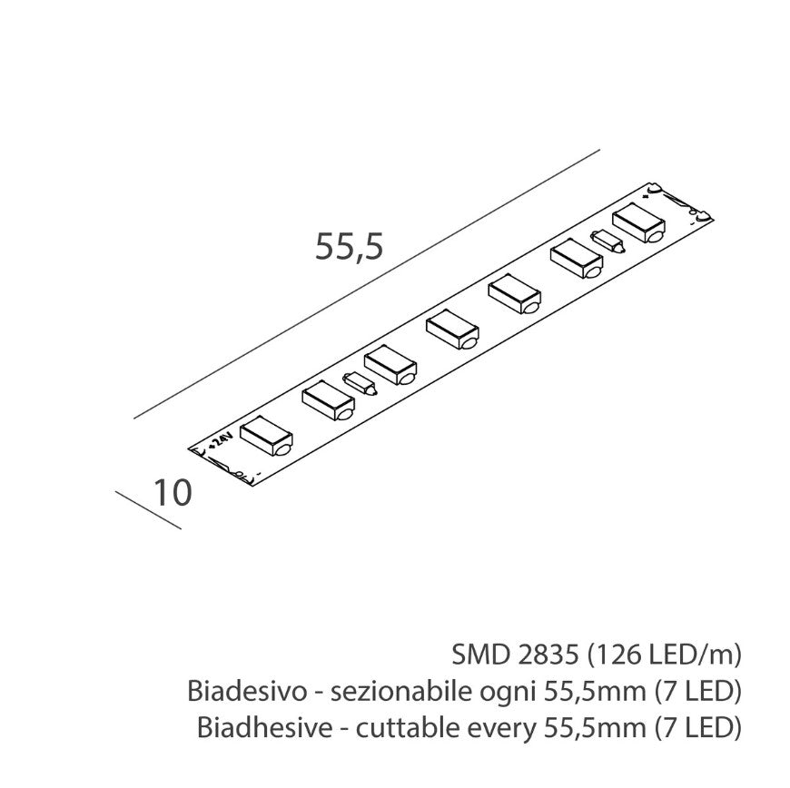 Strip LED 2835 126 LED/m CRI 90 24V DC 11,5W/m 3000K IP20