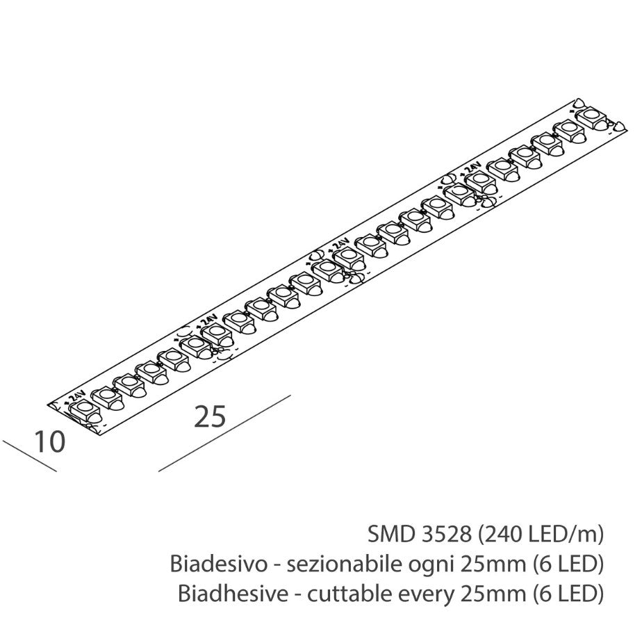 Strip LED 3528 240 LED/m CRI 90 24V DC 8,8W/m 4000K IP20