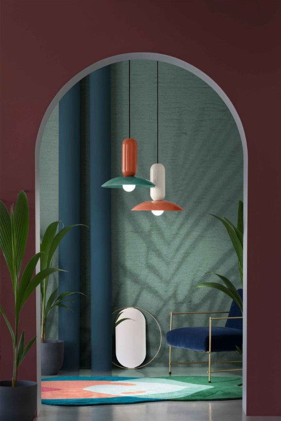 Pau C2630 lampadario sospensione ceramica decorata crema turchese