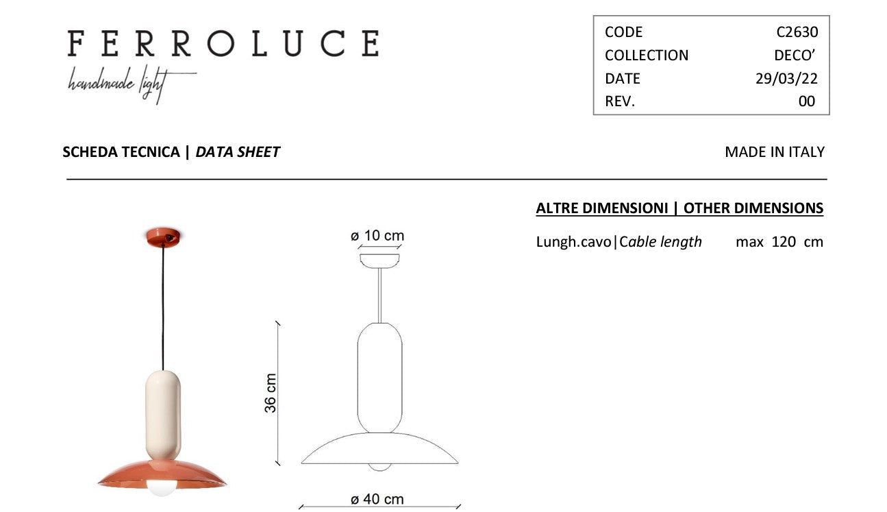 Pau C2630 lampadario sospensione ceramica decorata arancio crema