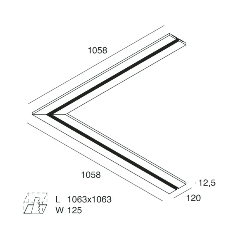 L-16 TRACK Profilo angolare 90° per binario elettrificato 48V incasso