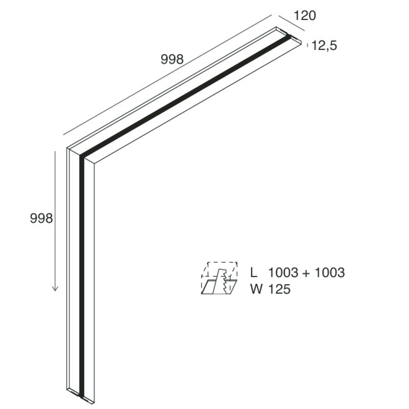 L-16 TRACK Profilo angolare 90° parete-soffitto per binario elettrificato 48V incasso
