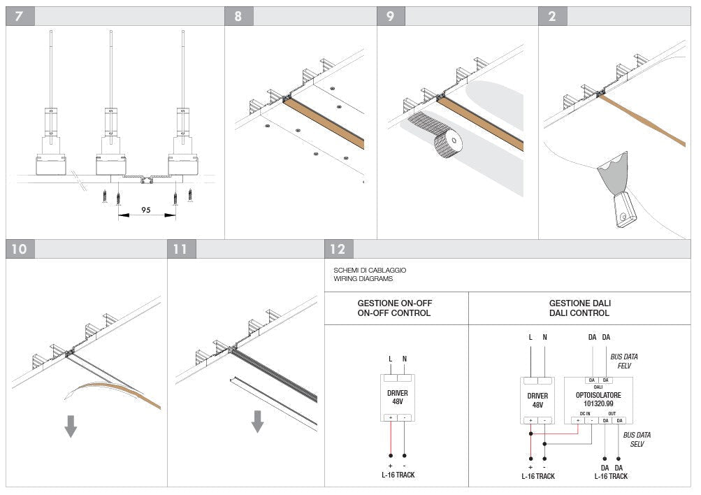 L-16 TRACK Giunto lineare elettrificato per binario elettrificato 48V incasso