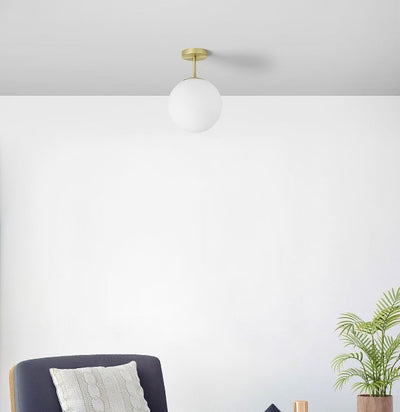 Jugen pl1 Lampada soffitto plafoniera ottone satinato con diffusore sfera vetro bianco