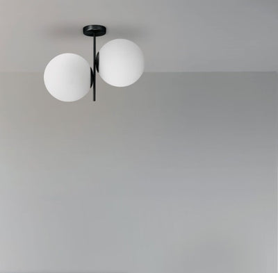 Jugen Black Edition pl2 Lampada soffitto plafoniera nero con diffusore sfera vetro bianco