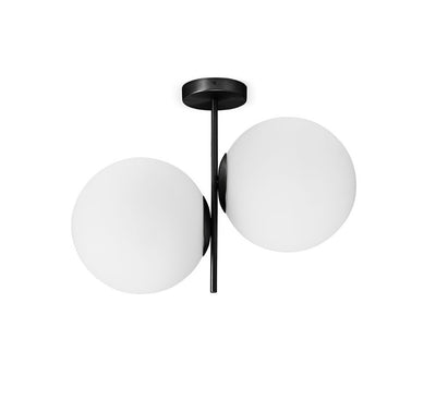 Jugen Black Edition pl2 Lampada soffitto plafoniera nero con diffusore sfera vetro bianco