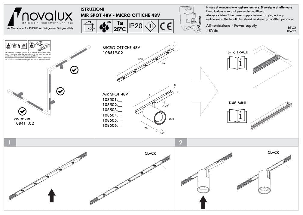 L-16 TRACK Modulo led micro ottiche 48V 5W 76° 3000K per profilo incasso