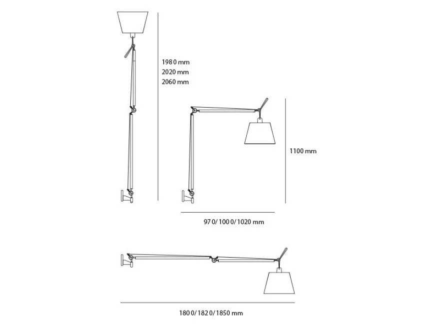 Tolomeo Mega Parete - Alluminio Dimmer - Corpo Lampada + Supporto parete + Diffusore Pergamena 32