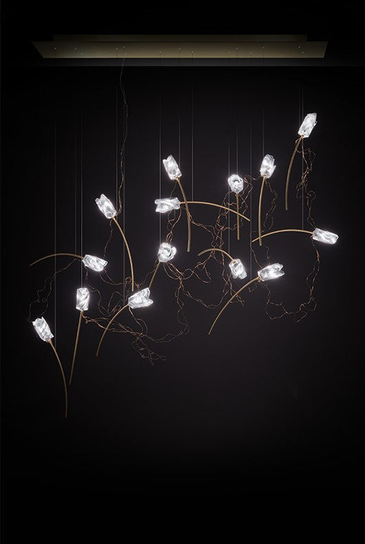 Tulip 14 Free-Standing Suspension Lampadario 14 luci in Ottone Satinato Lentiflex®