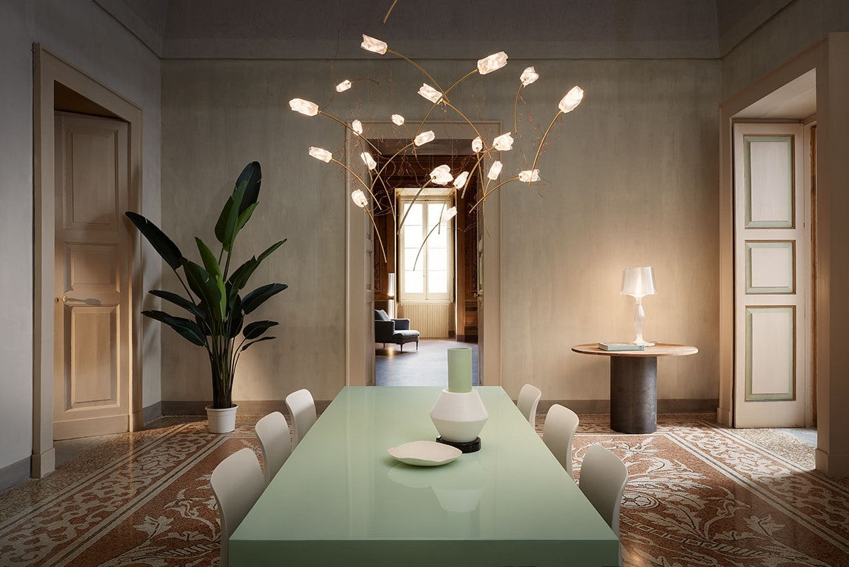 Tulip 14 Free-Standing Suspension Lampadario 14 luci in Ottone Satinato Lentiflex®