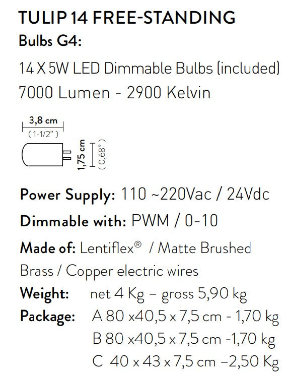 Tulip 14 Free-Standing Suspension Lampadario 14 luci in Ottone Satinato Lentiflex®