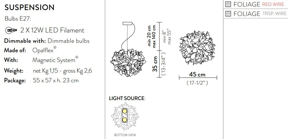 Veli Foliage Medium Red Wire Sospensione